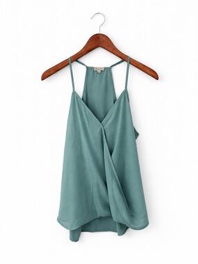 Lily White Teal Chiffon Faux Wrap Tank Top Flowy Sleeveless Blouse Size L